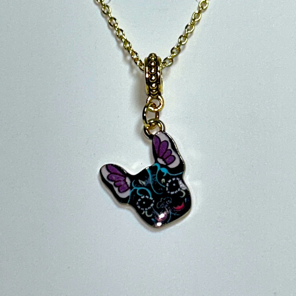 Handmade Cute French Bulldog Frenchie Charm Day Of Dead Charm Pendant Necklace